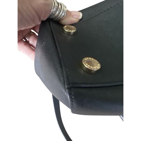 Michael Kors Black Leather Handbag Crossbody Gold Tone Hardware 8 Pockets - Picture 13 of 16